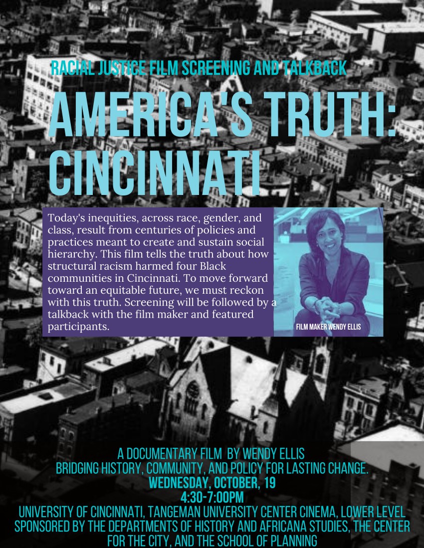 Poster for film screening America's Truth: Cincinnati 