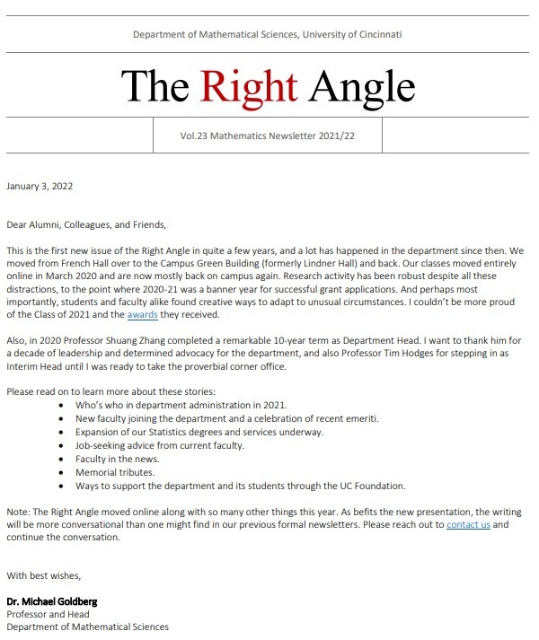 2021/22 Right Angle Newsletter