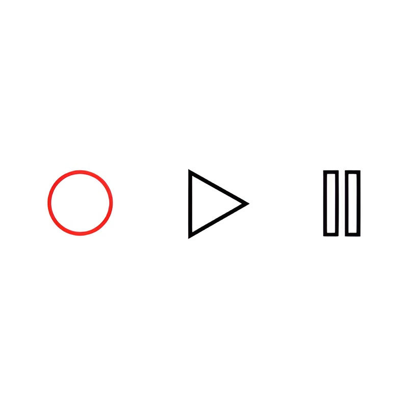 Image shows "record," "play," and "pause" buttons 